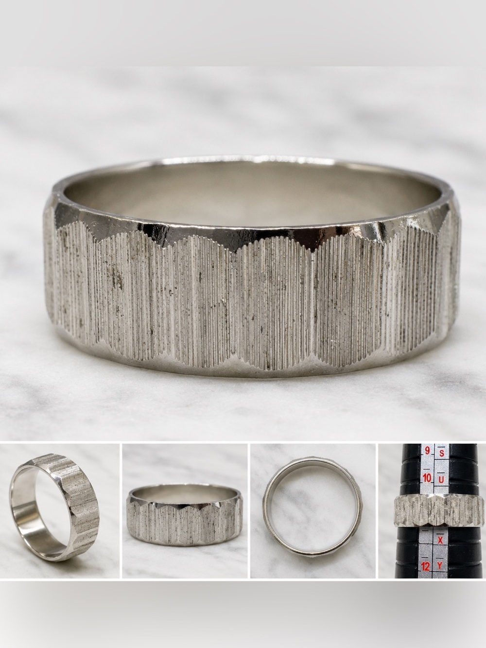 Vintage Silver Tone Textured Band Ring Size 11 Unisex Statement wedding Ring